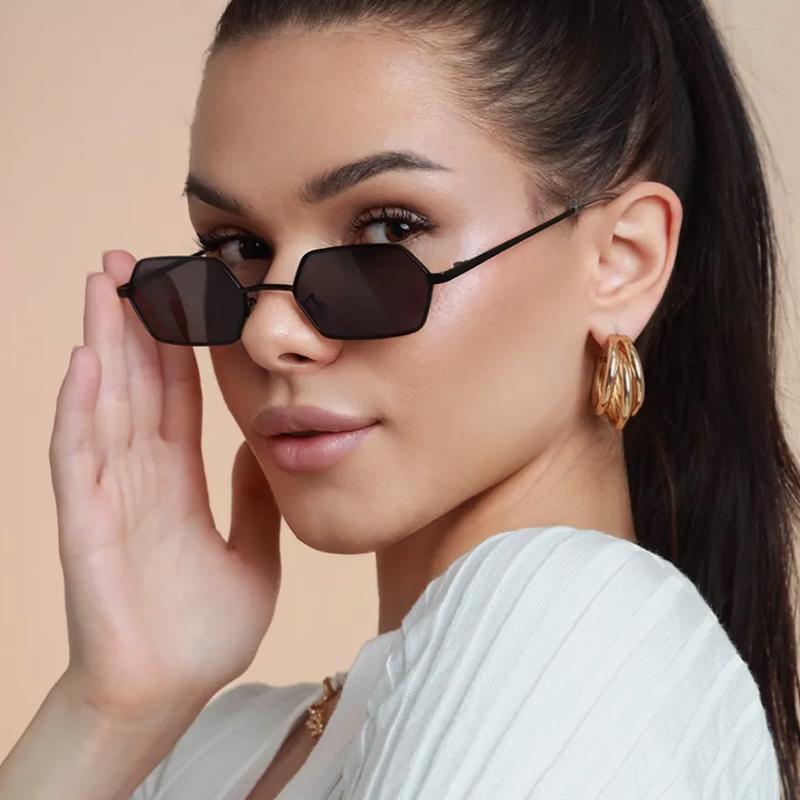 Metal Small Frame Polygonal Sunglasses For Women Trendy Retro Glasses Personality High-end Sunglasses 340