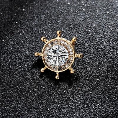Creativity Alloy Rudder Collar Brooch Crystal Anti-glare Suit Shirt Badge Prickly Horse Needles Cheongsam