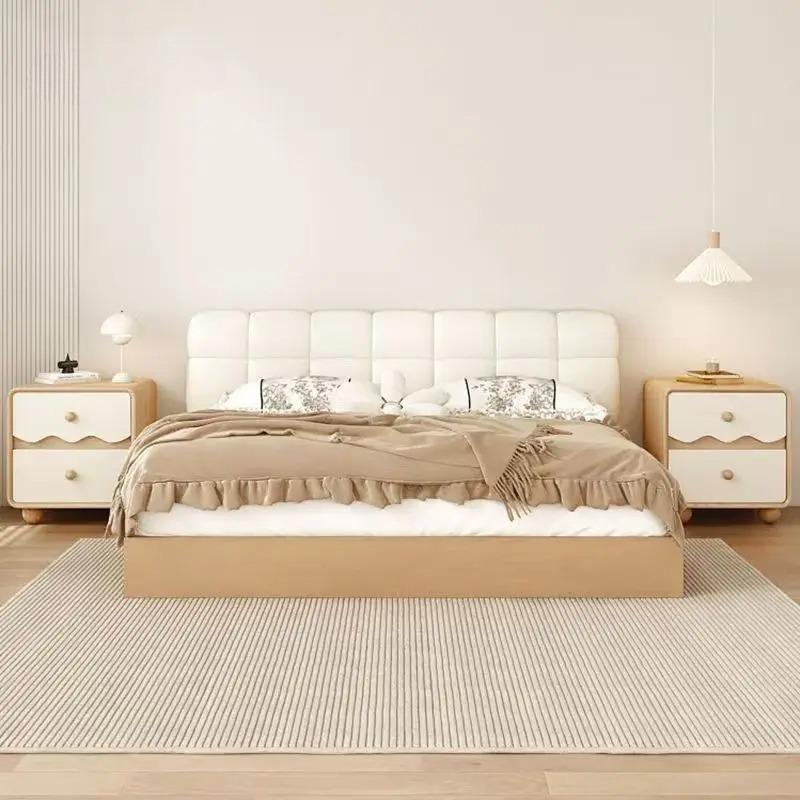 Luxury Solid Wood Nightstand with Wave Pattern Modern Bedside Storage Cabinet for Bedroom Spacious Drawer&Durable Home Furniture