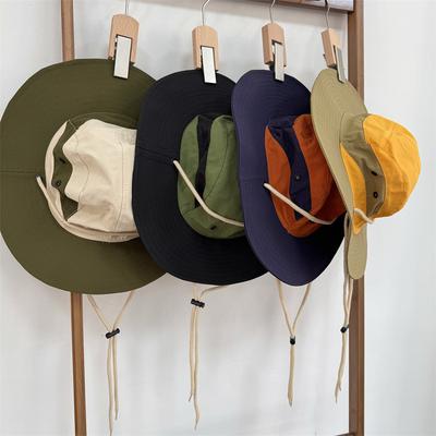 Japanese Outdoor Camping Drawstring Fisherman Hat Men's Windproof Rope Fishing Large Brim Quick Drying Thin Sun Protection Pot Hat Women Summer