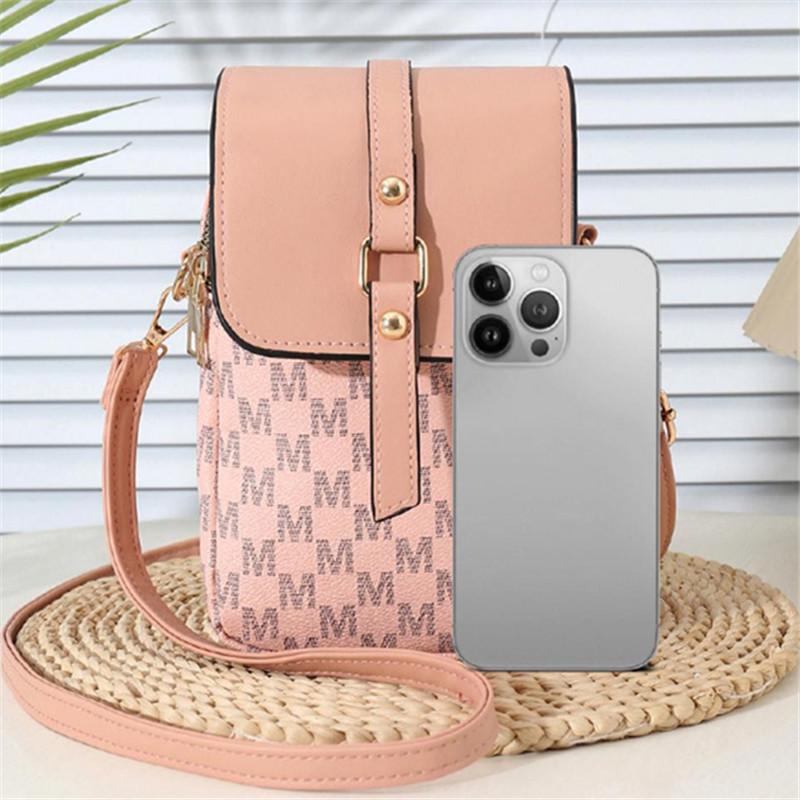 Fashion Monogram M Pattern Mini Crossbody Bag, Gold Hardware Flap Purse with Adjustable Strap, Chic Compact Bucket Bag for Women