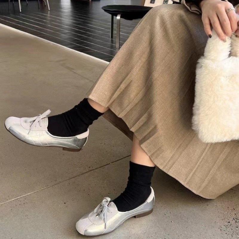 Fashion Spring New Flat Shoes Women's Fashion Round Head Deep Mouth Front Lacing Stitching Suede Soft Sole Non-slip Shoes