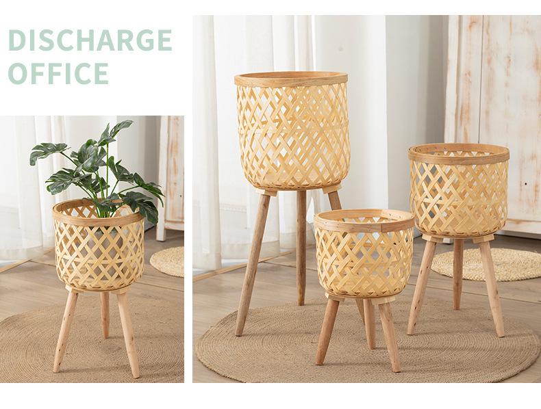 Nordic Style Bamboo Woven Plant Basket - Rattan Balcony Pothos Stand