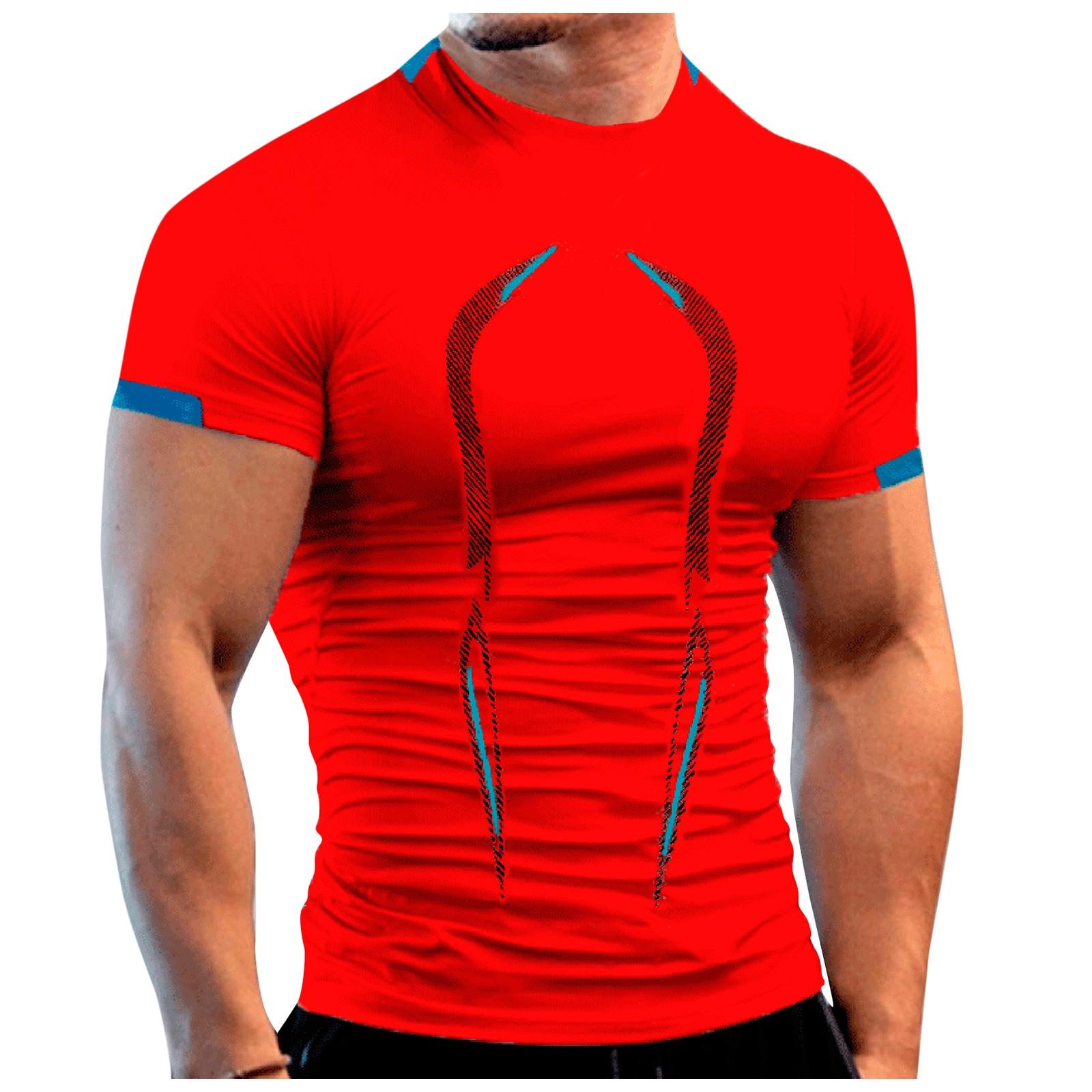 

Мужская облегающая дышащая быстросохнущая одежда с короткими рукавами, спортивная тренировочная одежда для фитнеса, мужские футболки L красный