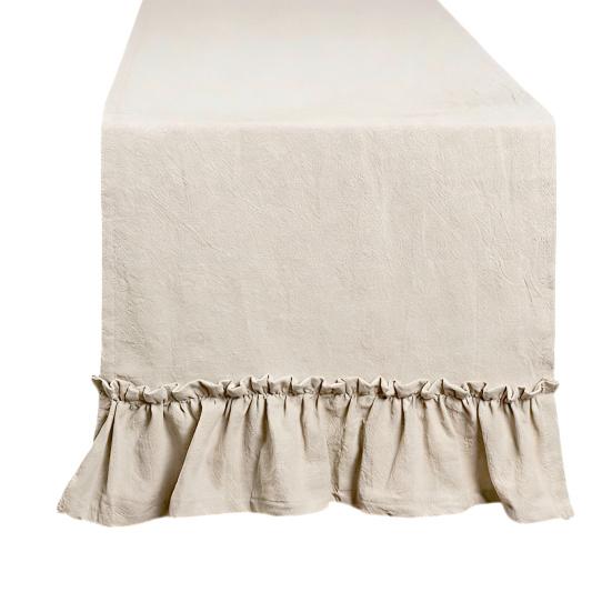 Solid Cotton Table Runner with Ruffled Edges Vintage Farmhouse Decor for Dining Coffee Table Country-Style Wrinkle Fabric Placemat Elegant Home Accent
