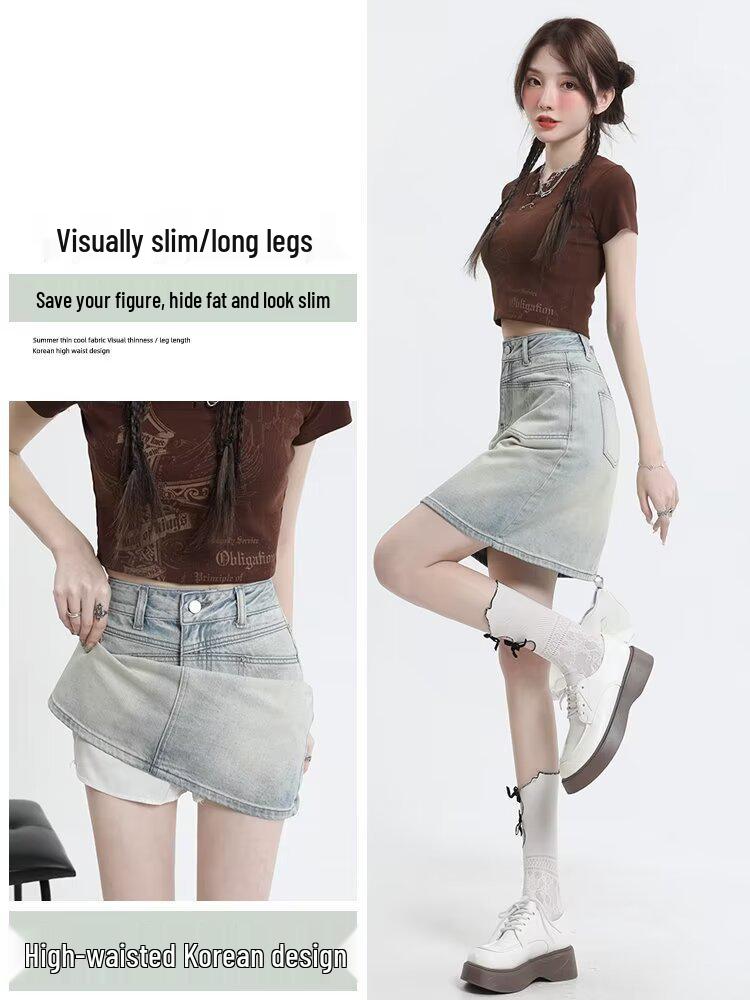 High-Waisted Women's Denim Mini Skirt - Trendy, Slimming A-Line for Summer.