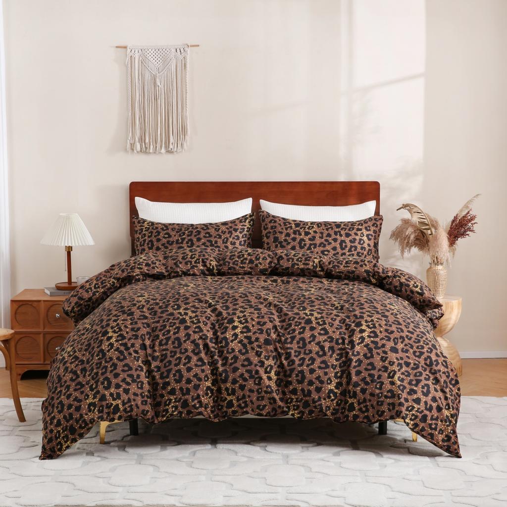 Gold Black Leopard Print Duvet Cover Twin Queen King African Safari Animal Cheetah Bedding Set Reversible Geometric Quilt Cover