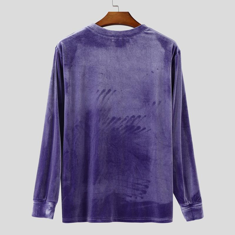 INCERUN Autumn Winter Men's Long Sleeve Glitter Velvet Casual T-shirts Undershirts