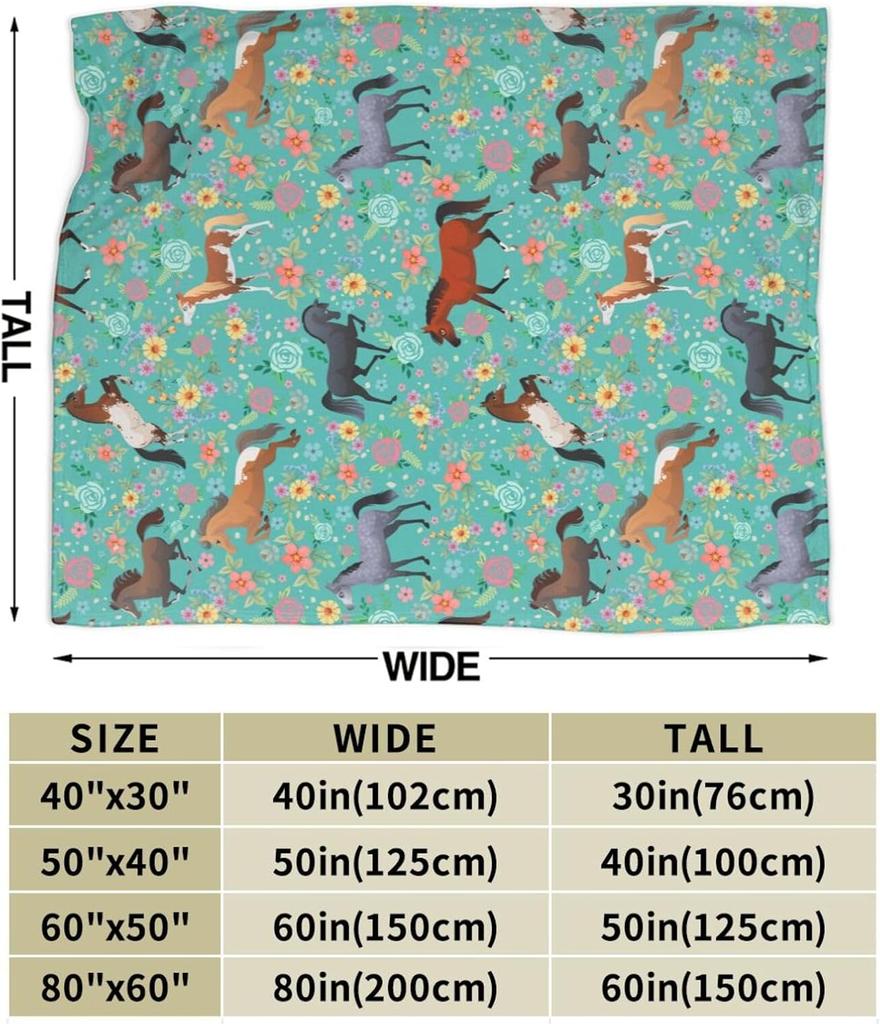 Horse Flower Throw Blanket Soft Cozy Plush Warm Fleece Football Blanket For Sofa Couch Bed 80"X60"