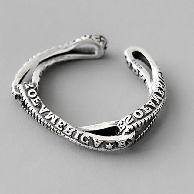 English Letter Ring Silver Color Metal Adjustable Opening Rings for Women Poker Alphabet Creative Finger Ring Men Trendy Jewelry