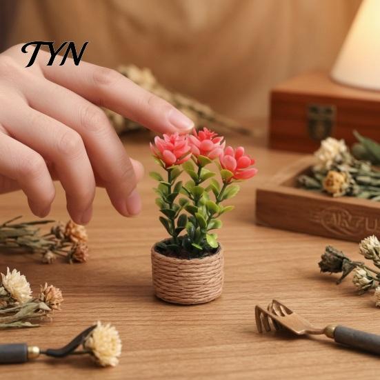 Decorative Plastic Plants Mini Artificial with Vase, Small Fake In Handwoven Seagrass Flowers Baskets, Realistic Faux Floral Arrangement for