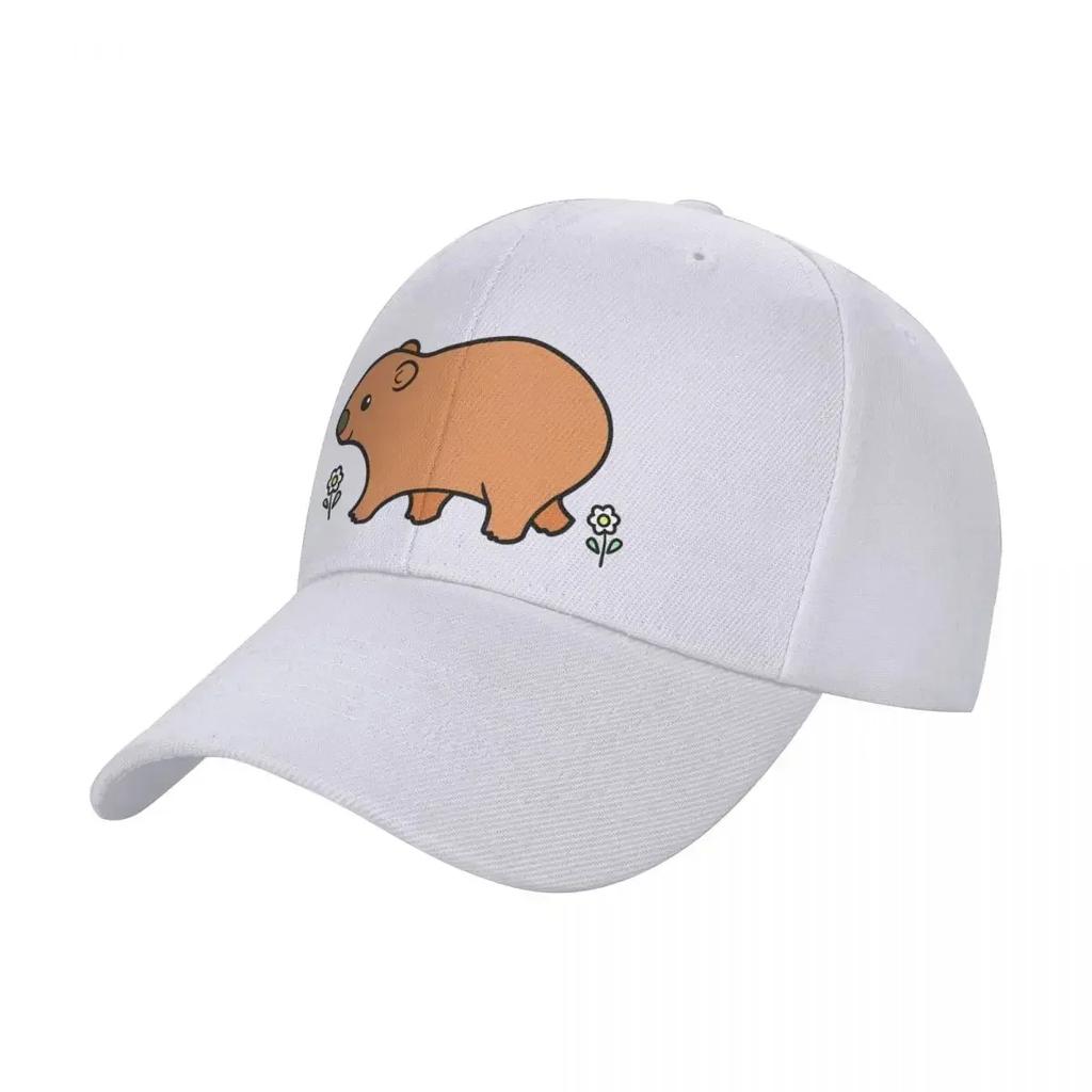 Walking Wombat With White Flowers Baseball Cap Wild Ball Hat Sun Hat Thermal Visor Baseball For Men Women's