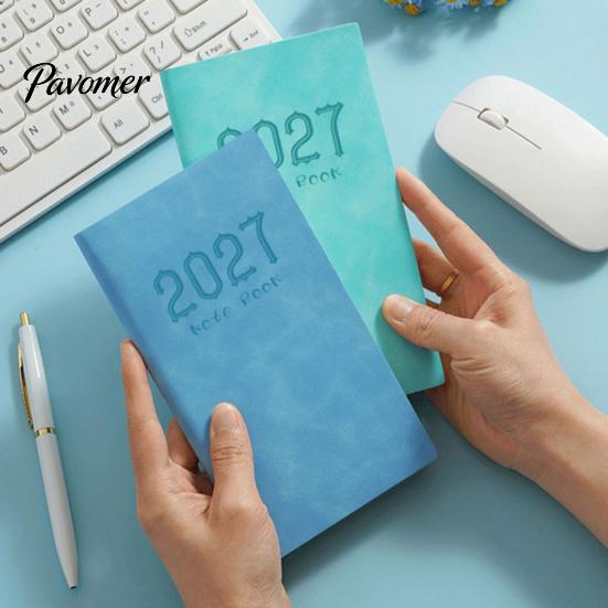 Gift for Students Professionals 2027 A6 Weekly Planner, 365 Day English Schedule Pocket Notebook Compact Travel Diary with Ribbon Bookmark,