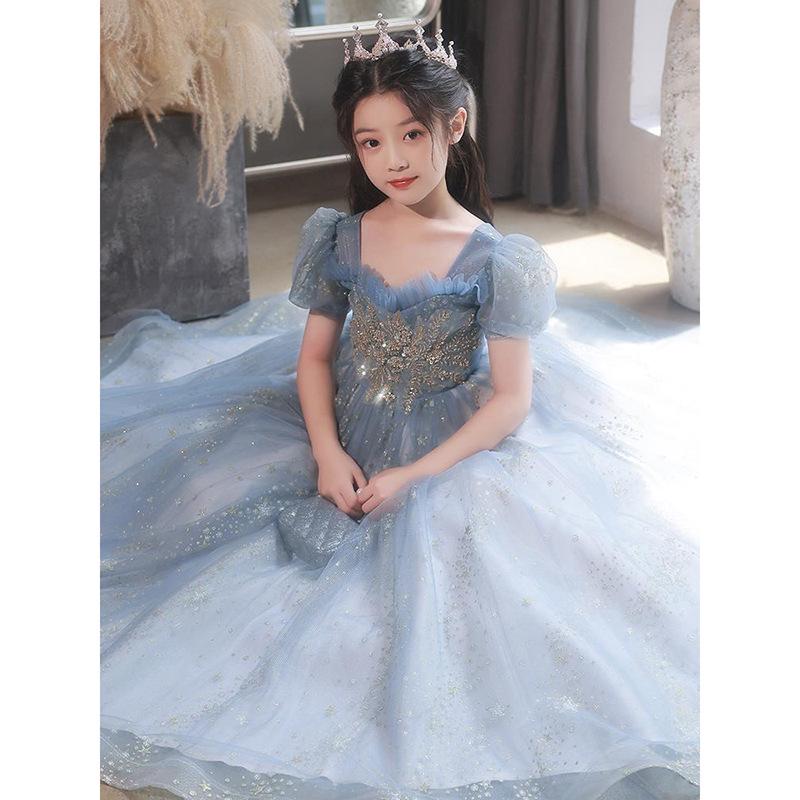 Autumn 2025 Light Luxury Princess Tulle Dress for Girls - Flower Girl, Piano Performance & Catwalk Costume