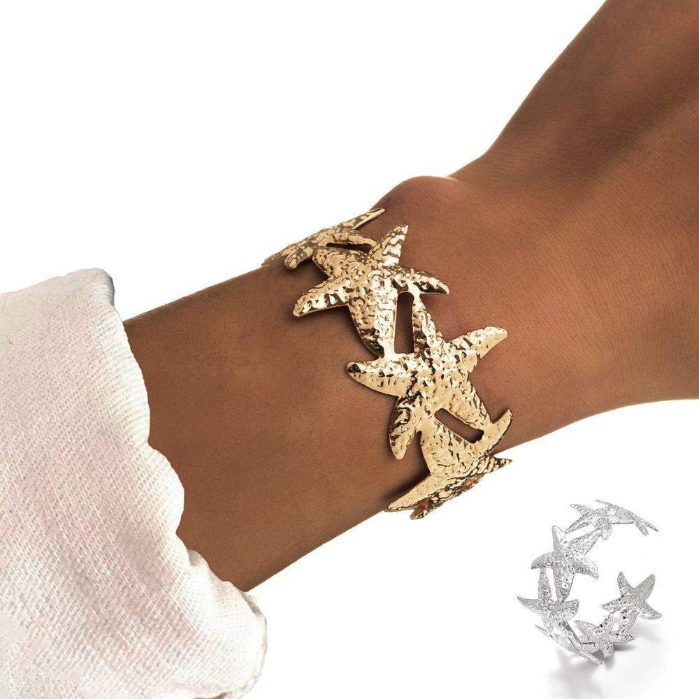 1 PCS Adjustable Metal Starfish Bangle Exaggerated Design Geometric Bracelet New Cuff Bracelet