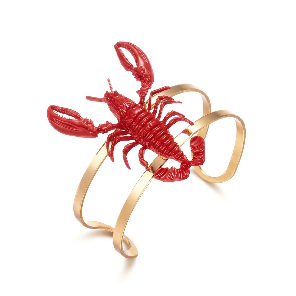 Creative New Exaggerated Lobster Bracelet and Ring Set, Seaside Vacation Style Imitation Pattern Jewelry