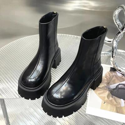 2024 High Quality Ladies Shoes Ankle Women's Boots Platform Modern Boots Women Sewing Round Toe Back Zip Square Heel Shoes Women