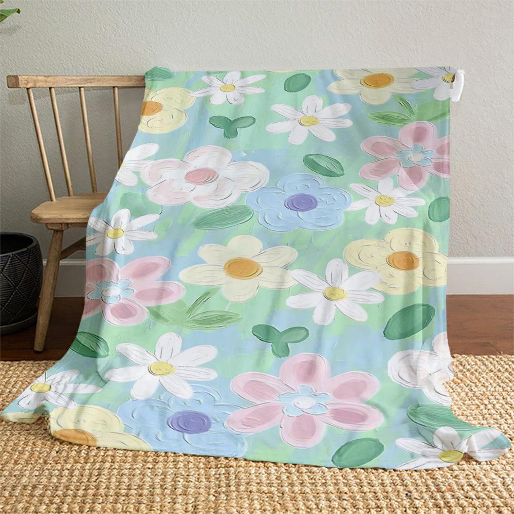1pc Floral Pattern Outdoor Flannel Blanket Soft Warm All-Season Throw for Sofa Bed Car Camping Office, Cozy Gift Idea1309S
