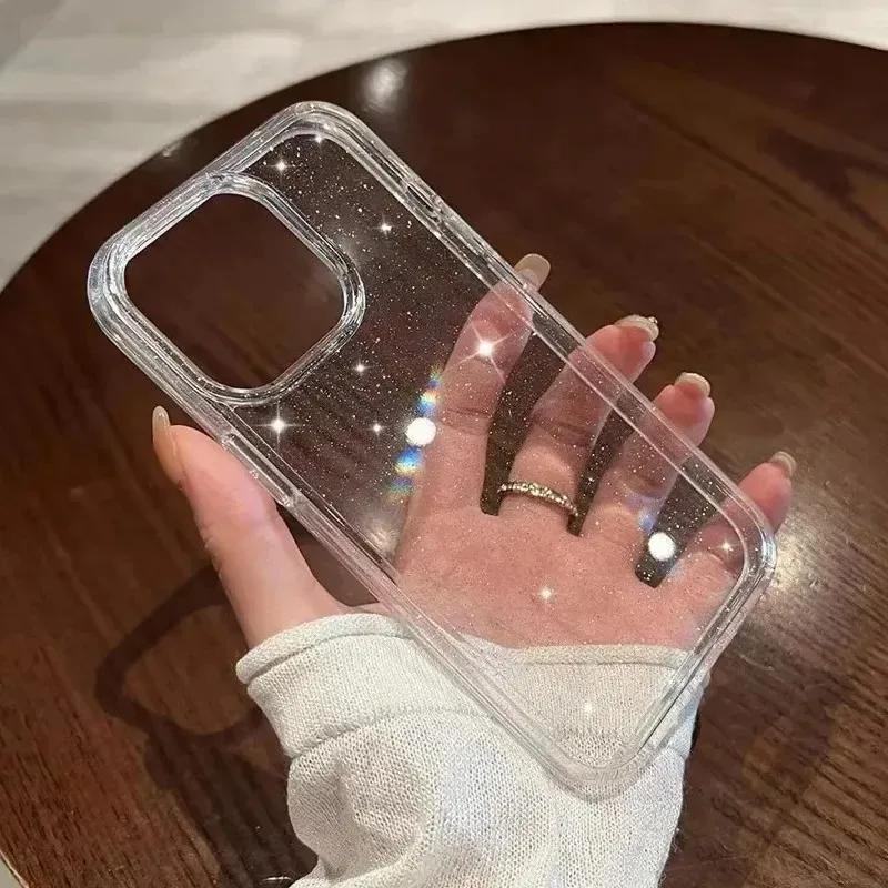 

Transparent Soft Clear Case For iPhone 14 13 15 16 12 11 Pro Max Mini X XR XS 7 8 Plus Shockproof Bumper Bling Glitter Cover For iphone12