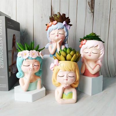 Nordic Style Resin Fairy Flower Pot - Cute Cartoon Succulent Desktop Ornament.