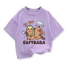 Capybara Print 100% Katoenen T-shirt Voor Kinderen 3-12 Jaar Meisje Anime Korte Mouw T-shirts Tops 2025 Nieuw Kinderen Ronde Hals Los T-shirt