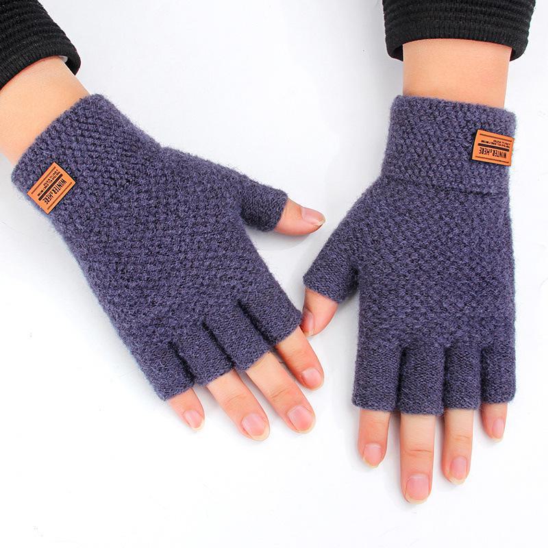Men's Half-Finger Winter Warm Knitted Gloves for Cycling and Writing