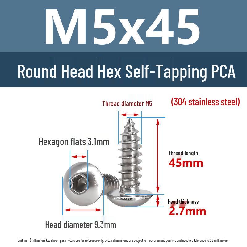 Yigu 304 Stainless Steel Round Head Self-Tapping Allen Screw, M2-M6