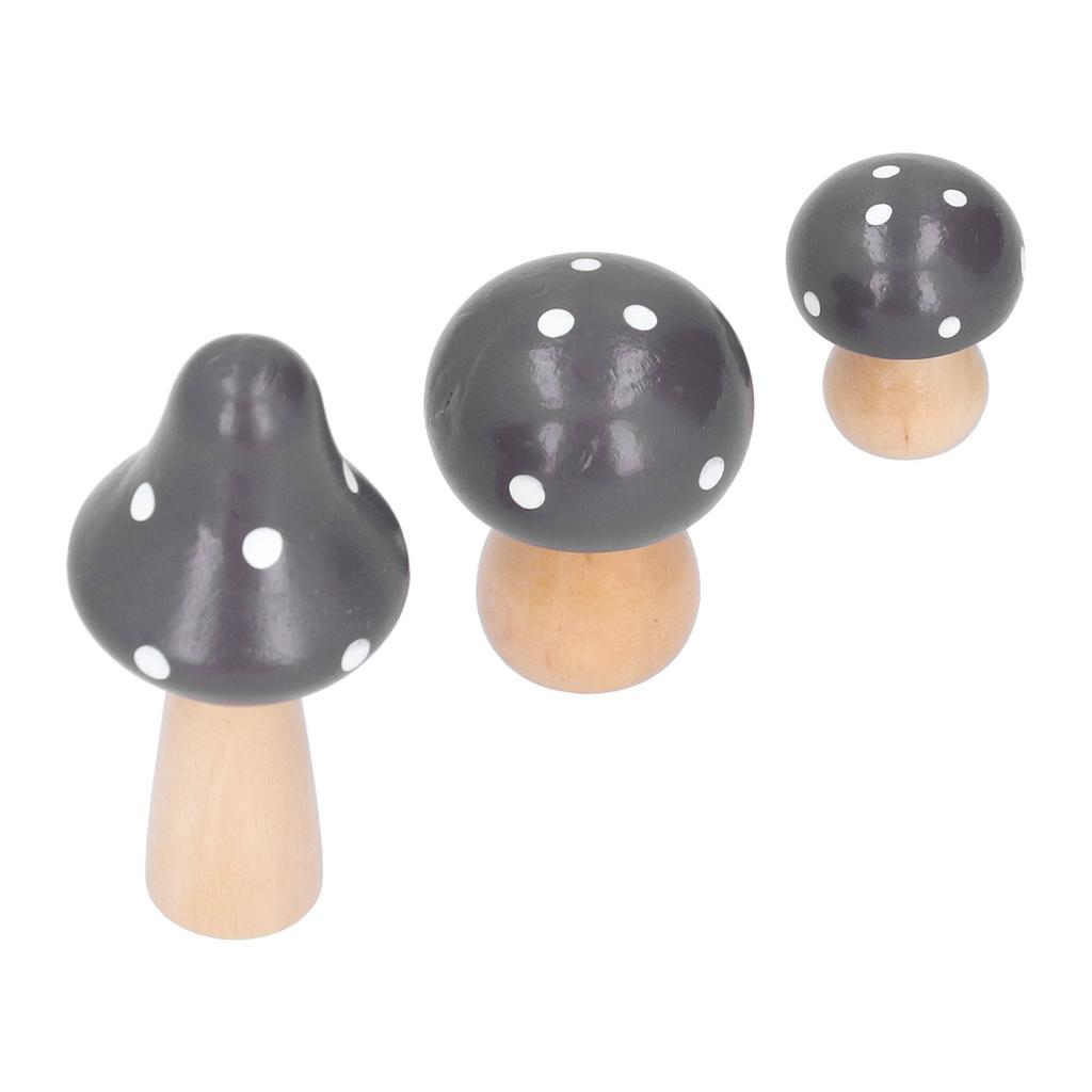 3Pcs/Set Mushroom Crafts Innovative Cute Wooden Ornaments Home Office Desktop DecorationBrown