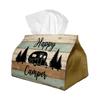 1pc Rustic Happy Camper Wooden Tissue Box Cover,Blue Pine Tree Black White High-Quality,Durable,Lightweight,Foldable Storage,Ideal for Living Room and