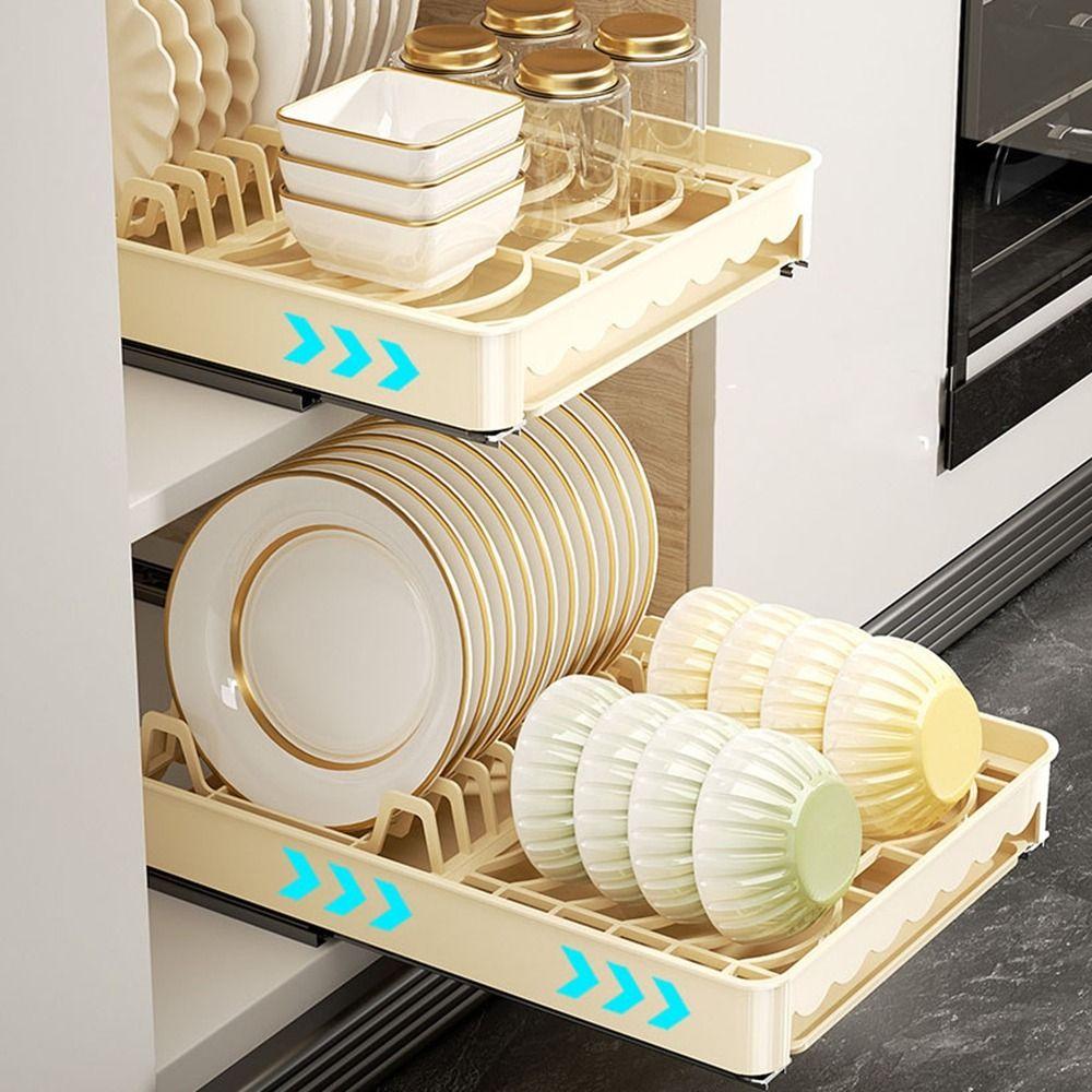 Kunststoff Ausziehbarer Abtropfständer Stanzfreies Aufbewahrungsregal für Schüsseln Praktischer Geschirrspüler für Zuhause