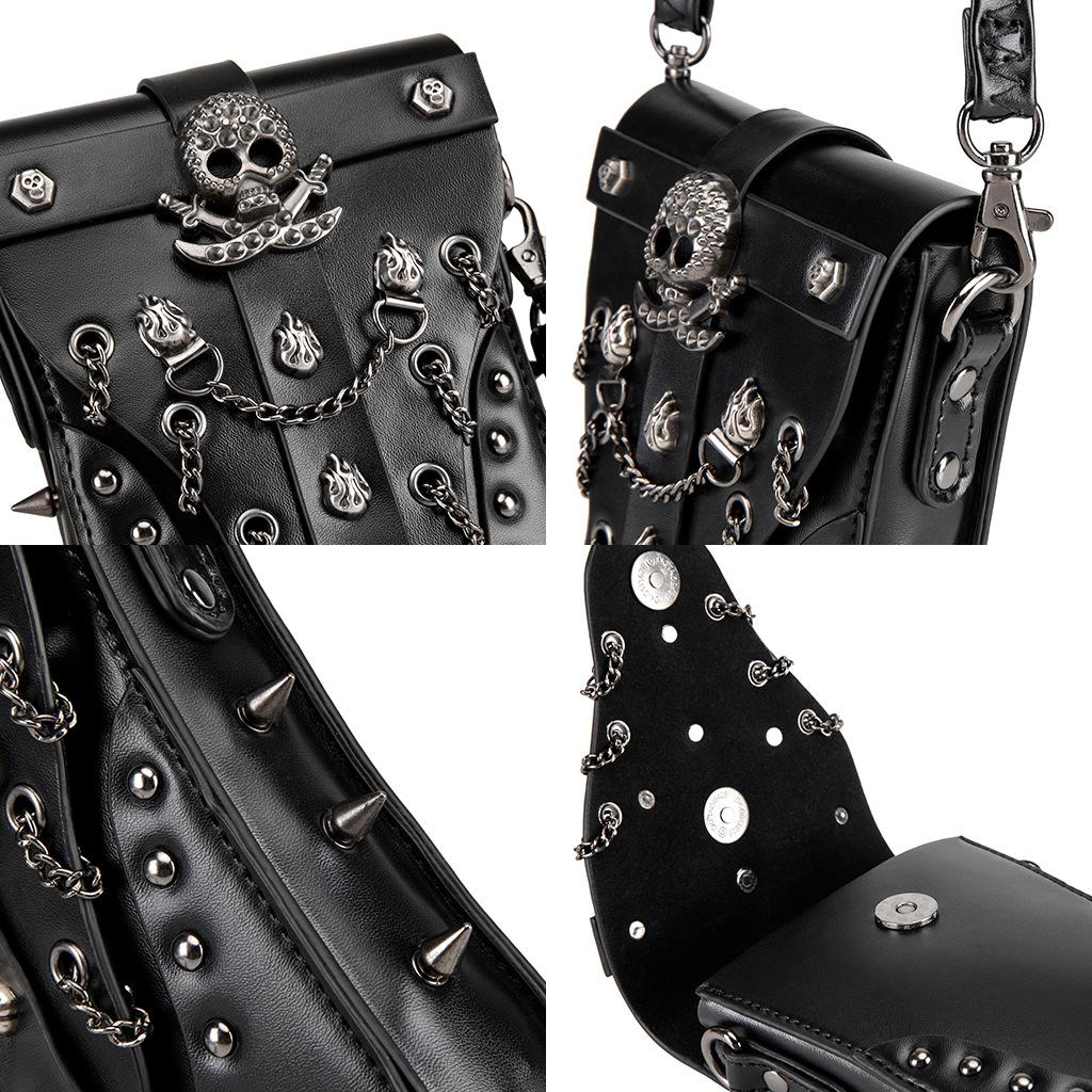 Pu Leather Punk Heavy Industry Rivet Small Square Bag Dark Chain Change Mobile Phone Bag Satchel