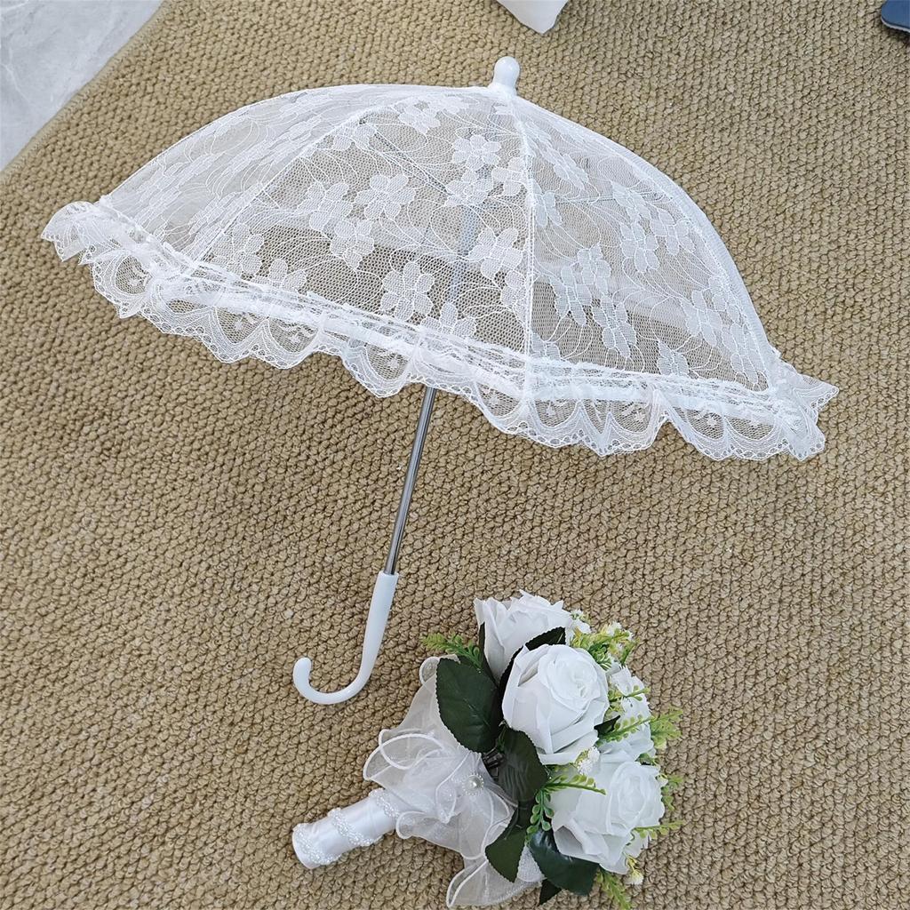 Eleganter Spitzen Sonnenschirm mit langem Griff für Teepartys, Hochzeiten und Fotografie - Schirm Requisite im Vintage-Stil