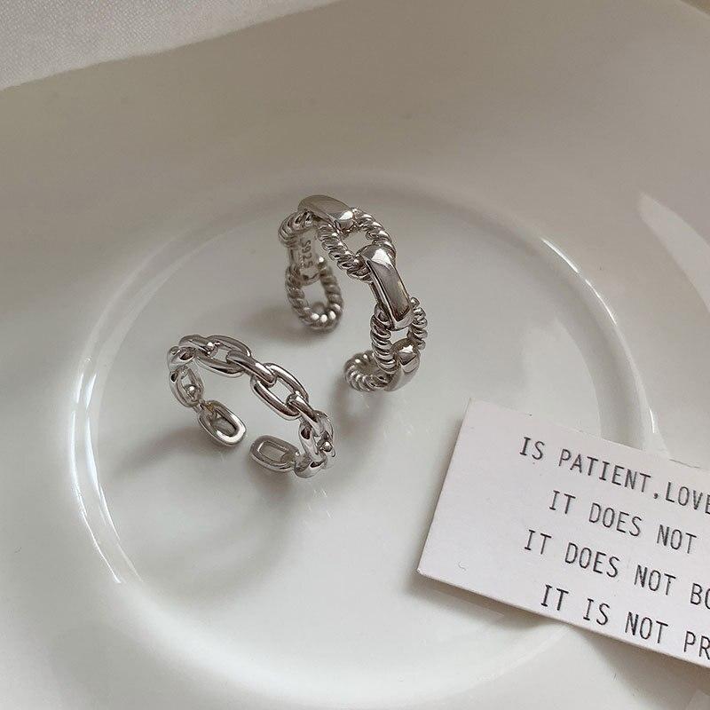 925 Sterling Silber Schlosskettenringe für Damen Herren Einfacher Verstellbarer Ring Schmuck Geschenk