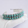Kingman Turquoise Cuff Bracelet, 925 Sterling Silver 2 Line Boho Bangle