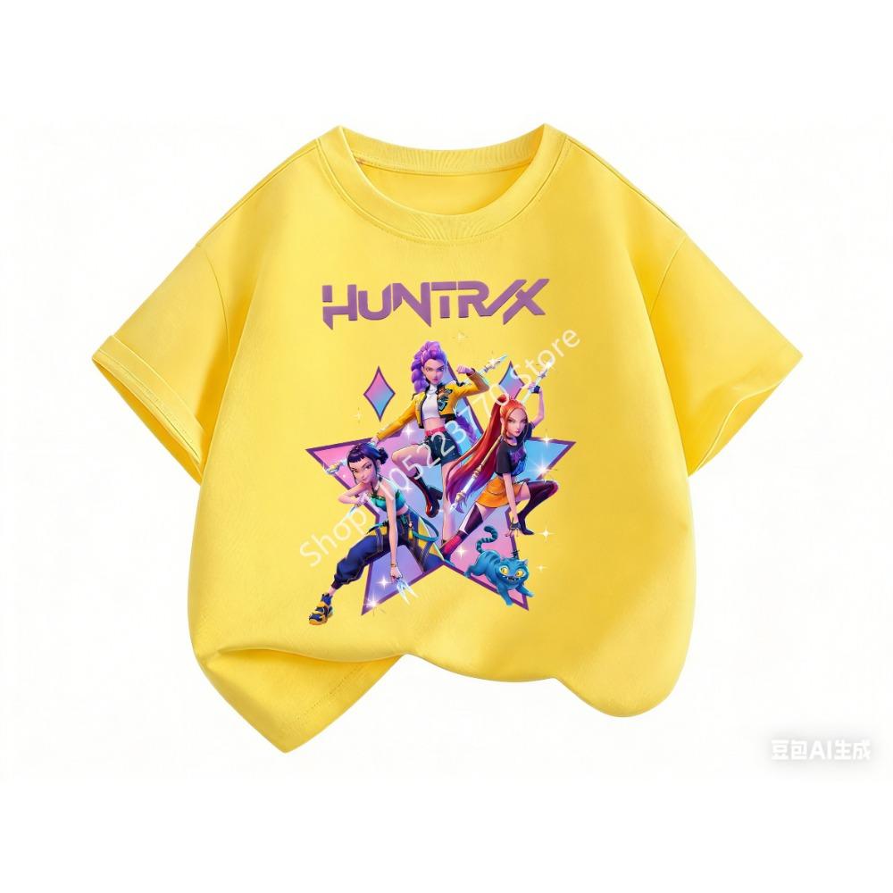 2026 Fun Huntrix Kpop Demon Hunters T-Shirt for Boys Girls Fans Gift Summer Crew Neck Short Sleeve Tees Fashion Kids T-shirt