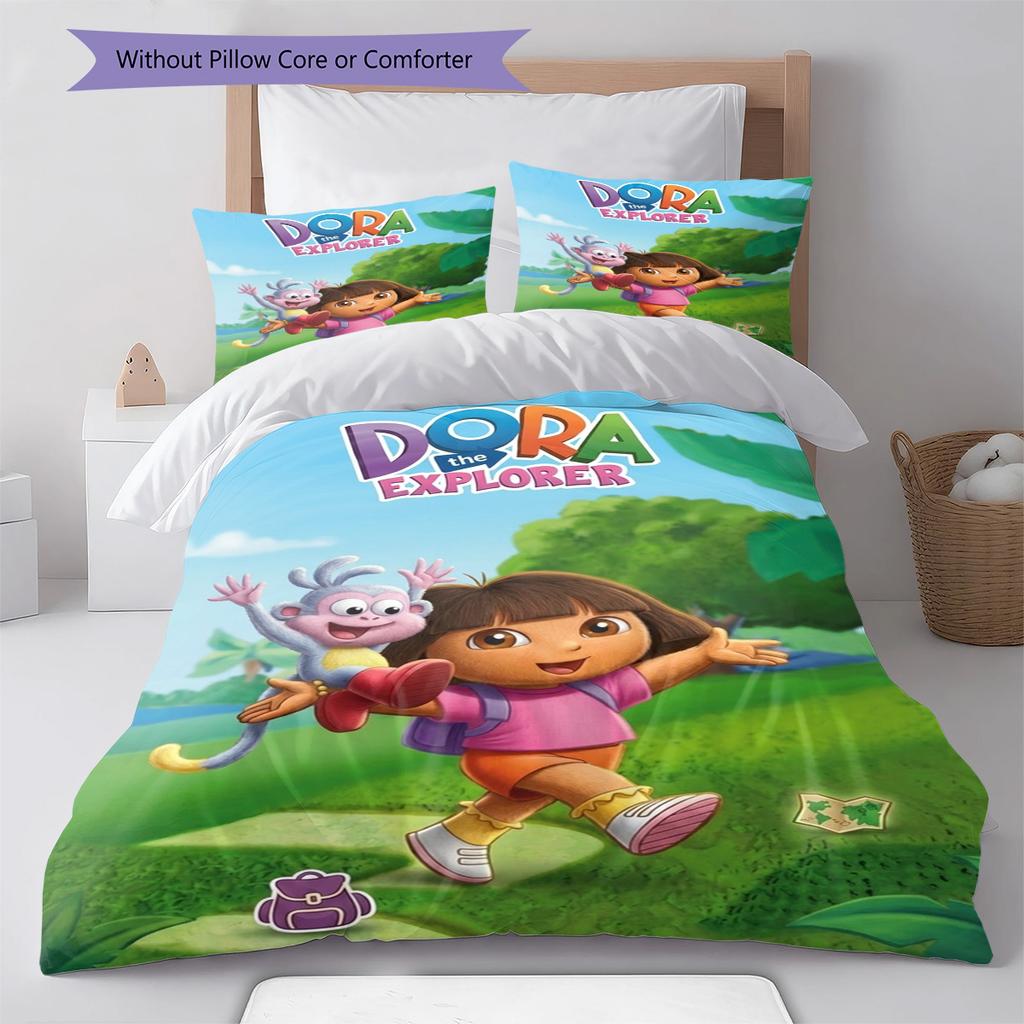 Explorer Dora Pattern Bedding Set Quilt Cover Pillowcase Home Decor Gift (1 * Duvet Cover + 2 * Pillowcase, Without Core)
