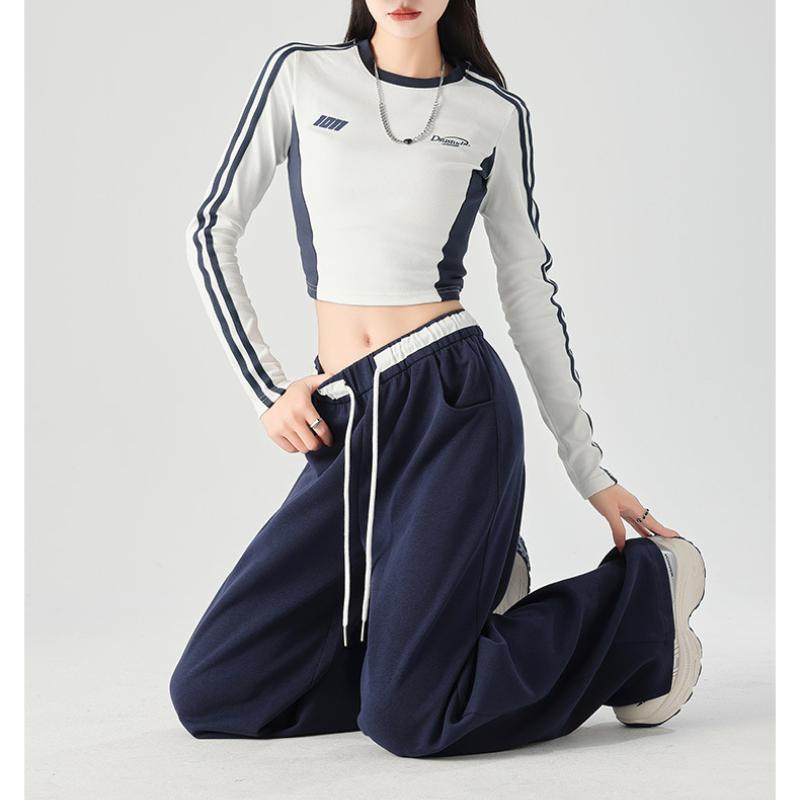 Sportlich Lässige Damen Hose Locker Patchwork Kordelzug Frühling Herbst Modedesign All-Match Zart Gemütlich Mode Klassische Hose