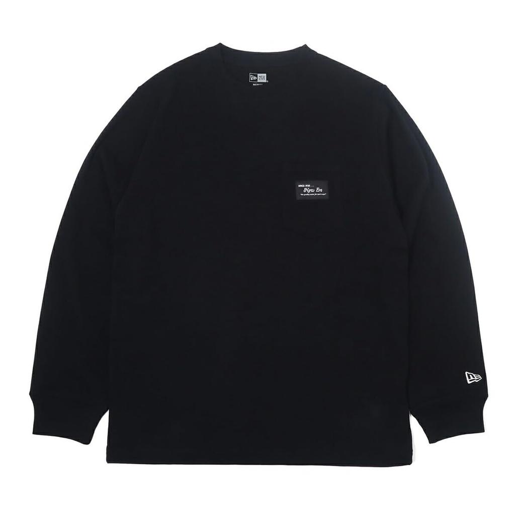 New Era Long Sleeve Cotton Pocket Size Solid BLACK ONSPOTZ and Stylish Small and Large Sizes Gift Idea T-Shirt, L/S Tee, 12325222, N139LG088, Black,