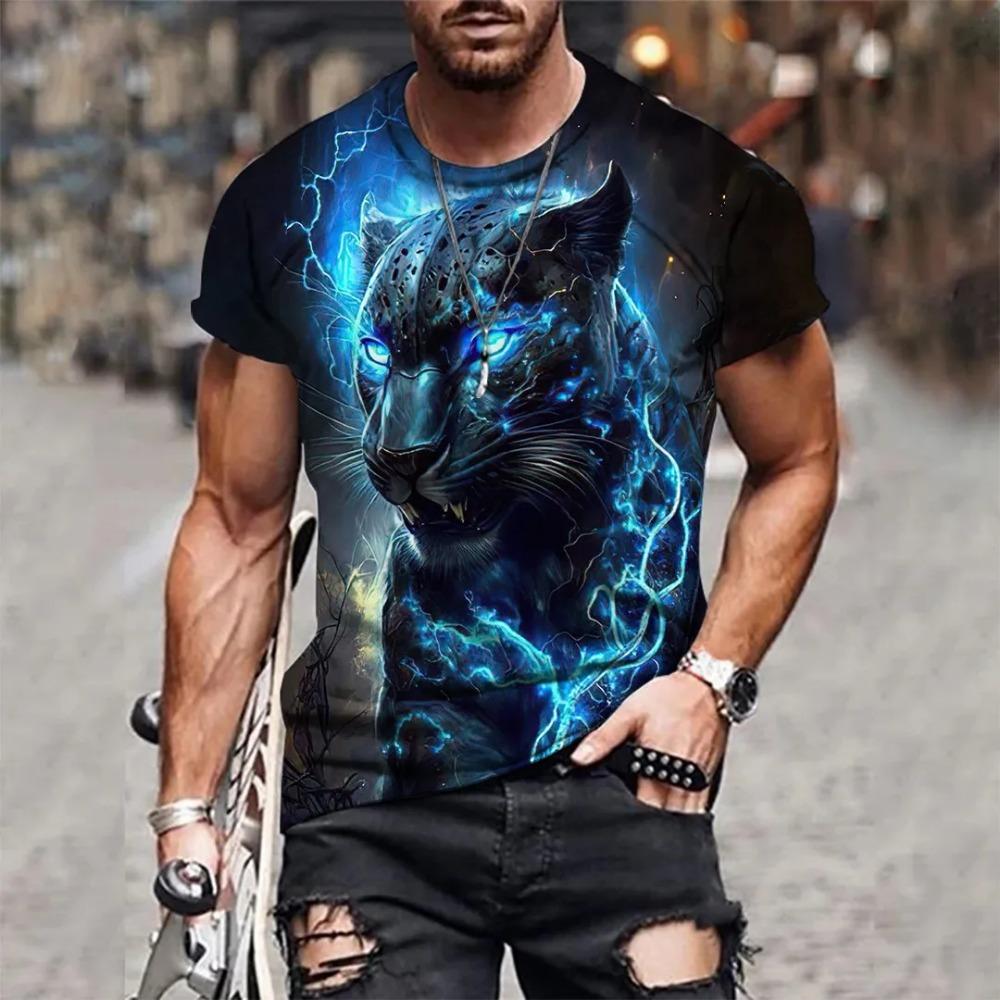 Men 3d Tiger Print Short Sleeve Crew Neck Breathable Medium Stretch Casual Fashion Outdoorparty Weekend Wear