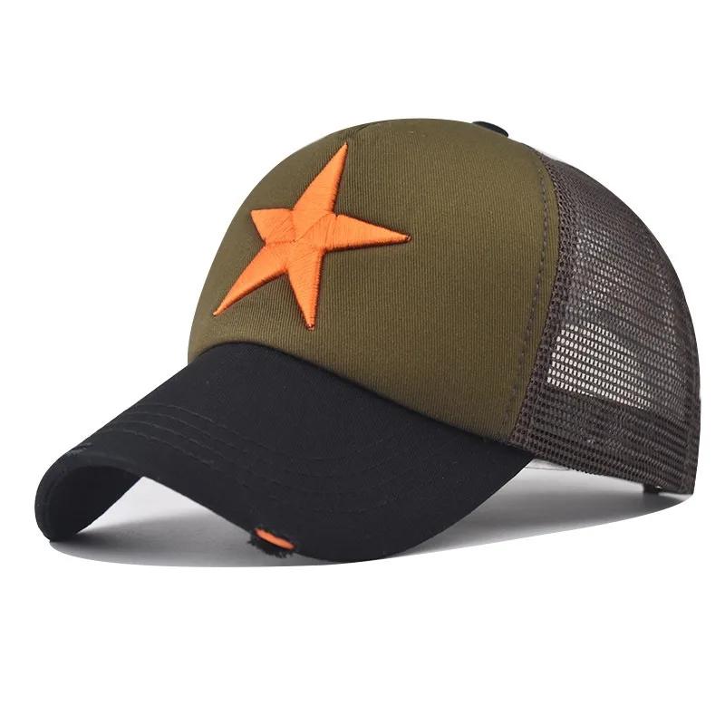 New Style Unisex Adjustable Mesh Cap Casual Plain Embroidered Stitching Five-Star Cotton Baseball Cap Summer Trucker Hat For Women And Men
