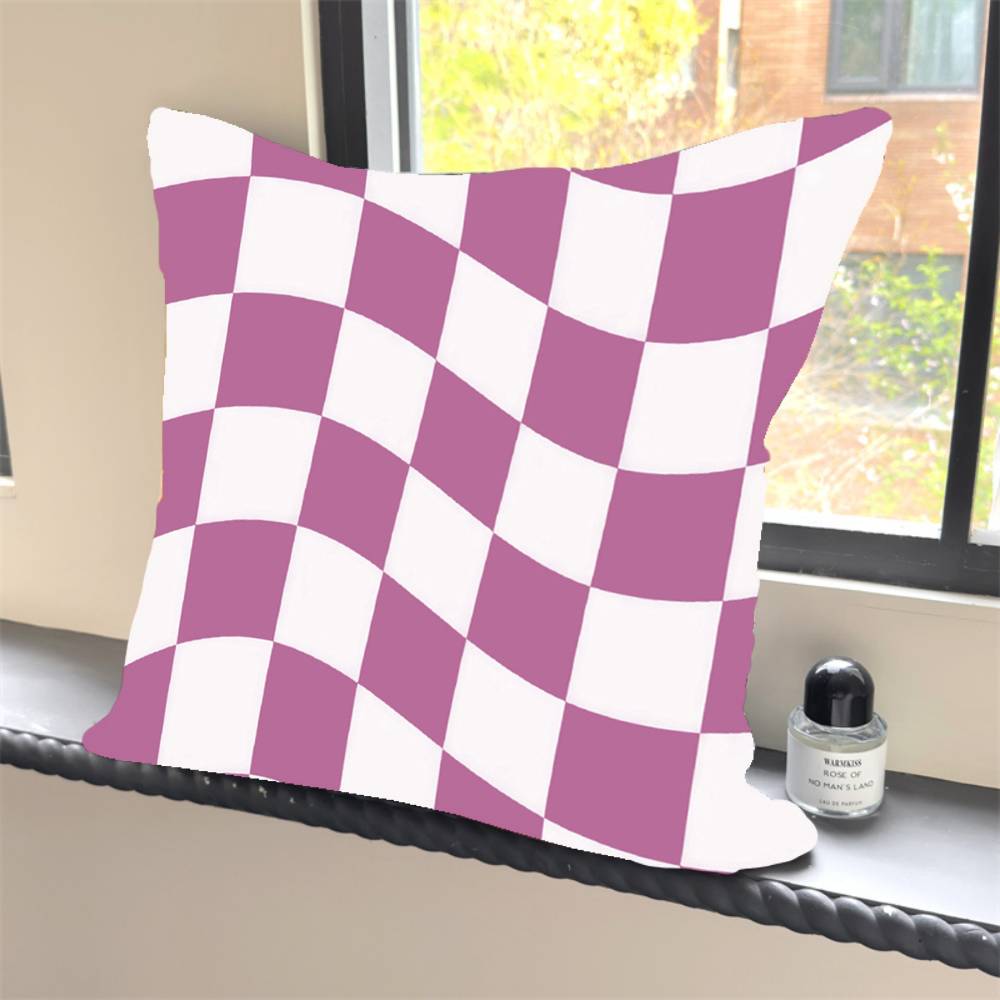 1PC Retro Color Wavy Checkered Pillow Case Square  Bedroom Sofa Leisure Comfort Cushion Car Home Decoration Pillowcase 40x40