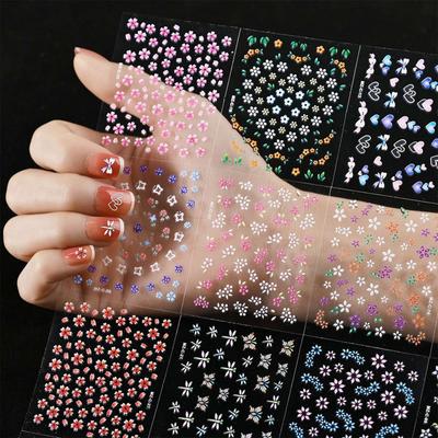 A Set Of 30 Fresh And Cute Small-sized Children's Nail Stickers With Colorful Little Flowers.