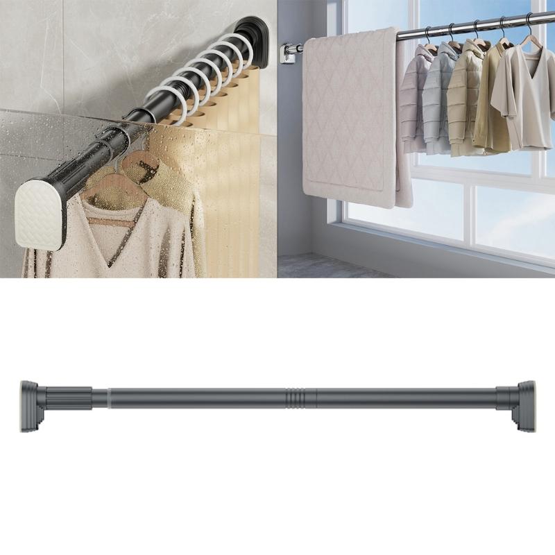 Retractable Clothes Drying Rod Easy To Install Spring Tension Curtain Rod Metal Telescopic Rods for Shower or Window