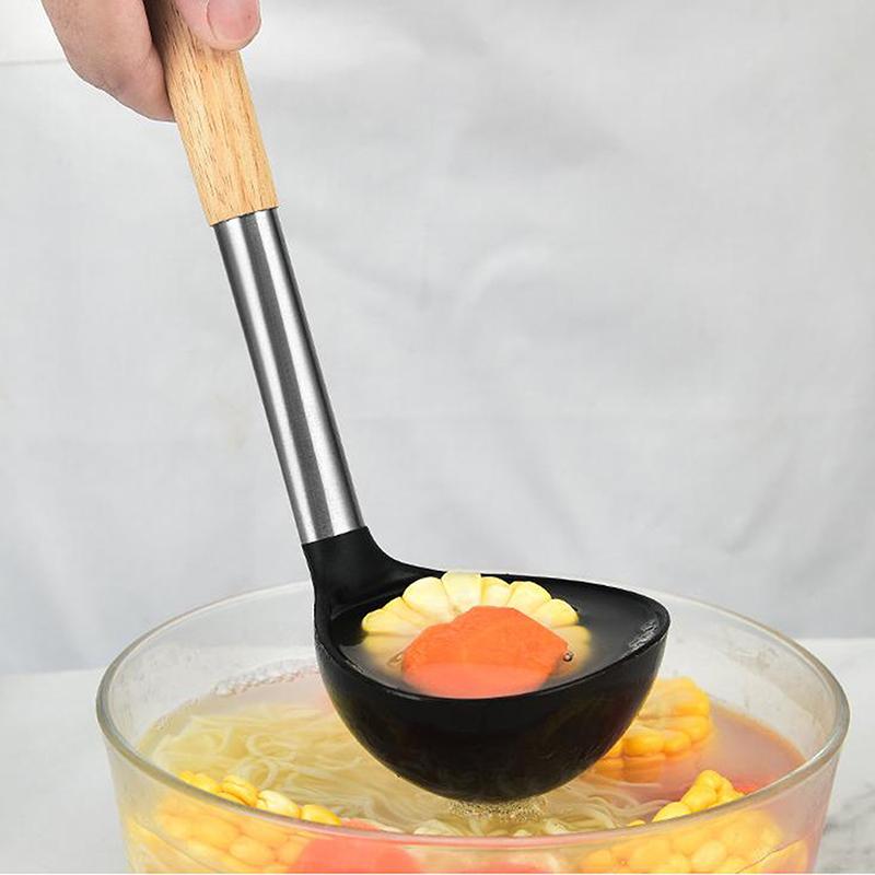 Silicone Kitchenware Non-Stick Heat-Resistant Cookware Kitchen Utensils Set Spatula Shovel Spoon Wooden Handle Cooking Tool Set