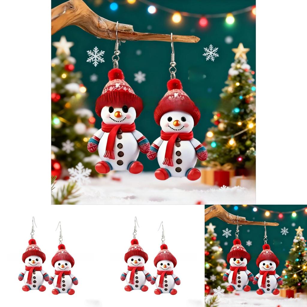 Christmas Snowman Acrylic Cartoon Earrings With Red Scarf And Hat For Holiday Party Wear