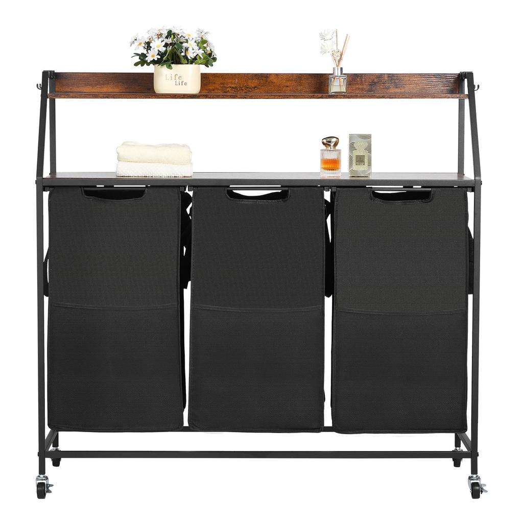 VEVOR 2 Tiers Laundry Sorter, Tall Laundry Hamper with Metal Frame and Wooden Tabletop