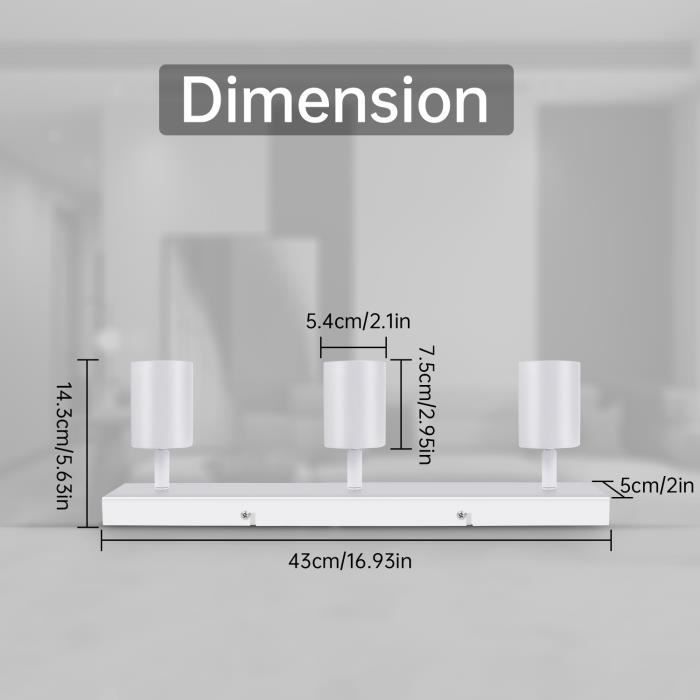 Plafonnier avec 3 spots kambo plafond blanc rectangle en métal gu10, luminaire spot pour chambre salon séjour couloir sans ampoules