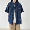 Japanese Retro Fashion Brand Summer Loose Denim Short Sleeved Shirt Artistic Youth Workwear Shirt Men'S And Women'S Layered Jacket
