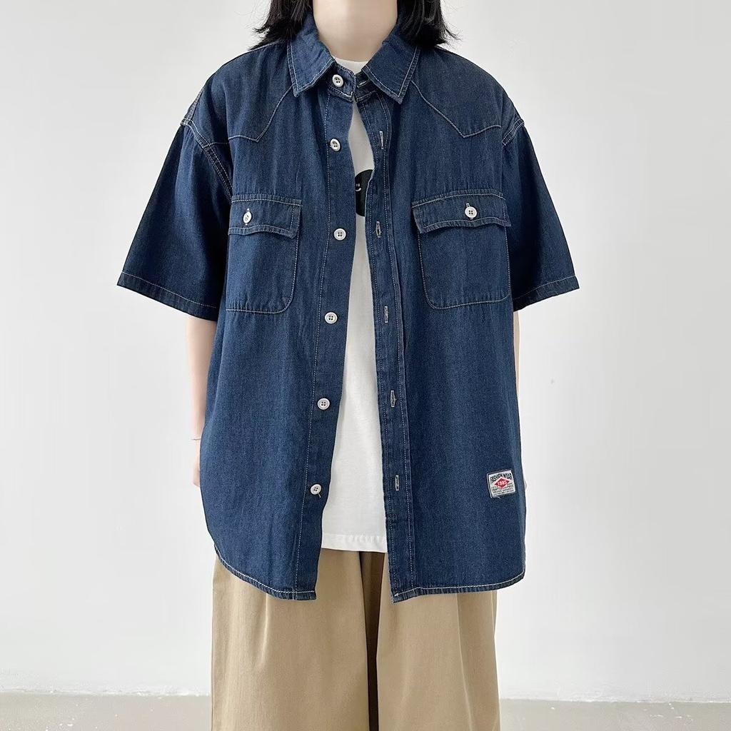 Japanese Retro Fashion Brand Summer Loose Denim Short Sleeved Shirt Artistic Youth Workwear Shirt Men'S And Women'S Layered Jacket