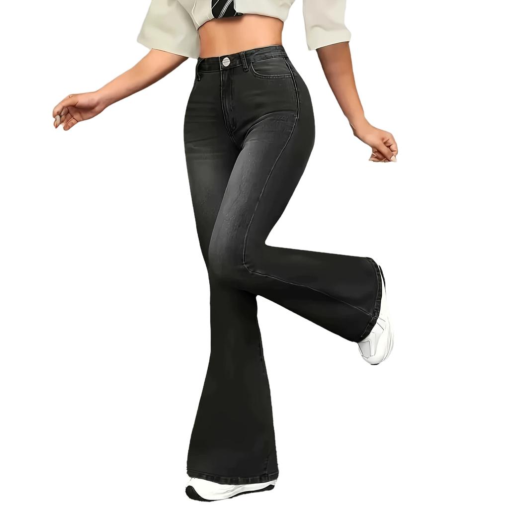 Jeans casual svasati da donna con fondo a campana, pantaloni lunghi per l'uso quotidiano